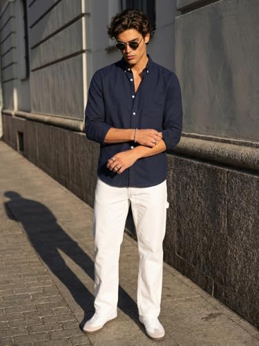 Image of Urbano Fashion Men's Cotton Full Sleeve Regular Fit Solid Oxford Shirt with Button-Down Collar