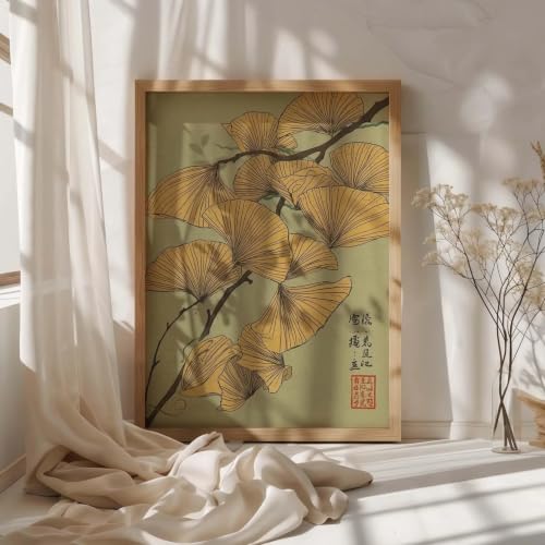 Lámina de ginkgo japonés de 60x80cm en lienzo botánico vintage para pared sin marco 4