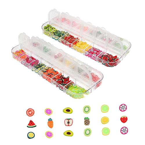 PLAFOPE 2 Packs Strips Diy Fruit Nail Art Stickers Manicure Decor Mixed Styles 12 Grids/box