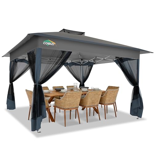 Image of COBIZI 13x13 Pop up Gazebo on Clearance, Outdoor pop up Canopy Tent,carpas para Patio, Shelter - Screen Tents with Portable Carry Bag, Patio Gazebos for Camping,Garden,Deck,Backyard, Gray