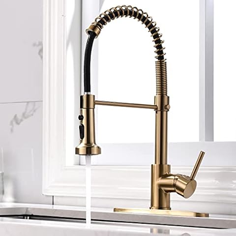 TIMACO Kitchen Tap Brushed Gold with 360° Rotatable with Pull Down Sprayer Mixer Tap Commercial Single Lever Kitchen Tap Brushed Gold Tap Kitchen Tap Cover