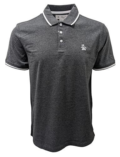 Original Penguin Men's Contrast Tipping Short Sleeve Polo Shirt (Small, Dark Charcoal Heather)