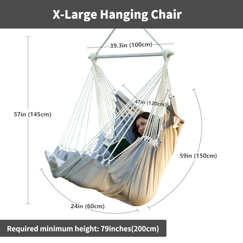 Image of CHULIM Hanging Hammock Chair Swing MAX 500 lbs Outdoor Hanging Chair with Footrest Indoor Swing Chair with Portable Steel Spreader Bar and Hardware Kit for Bedroom Living Room Patio Porch - Grey
