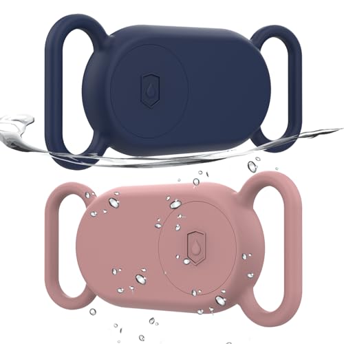 Image of 2 Pack Waterproof Dog Collar Holder Compatible with Samsung Galaxy SmartTag 2, Silicone GPS Tracker Hidden for Samsung Tag 2, Anti-Lost Dog Collar Smart Tag 2 Case(Pink,Blue)