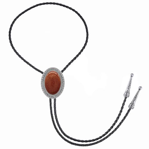 Image of Jeilwiy Bolo Tie for Men Real Stone Westwern Cowboy Ties Silver Bolos Women Leather Necktie Gift for Birthday Christmas