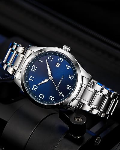 CIVO Mens Watches Silver Stainless Steel Classic Analog Quartz Watch Waterproof Fashion Simple 40mm Dial with Auto Date Designer Wrist Watches for Men - Image 4