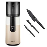 Hurom Two-Tone Beige H400 Award Winning Cold Press Juicer Machine with German Steel Knife Set, Strainer & Hands Free with Self-Feeding Hopper, Corrosion-Resistant Blades, Easy Assembly (550ml/ 18.6oz)