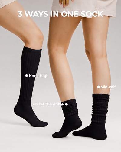 Image of FITRELL Slouch Socks for Women, 3 Pairs Soft Cotton Knee High Scrunch Tube Boot Socks