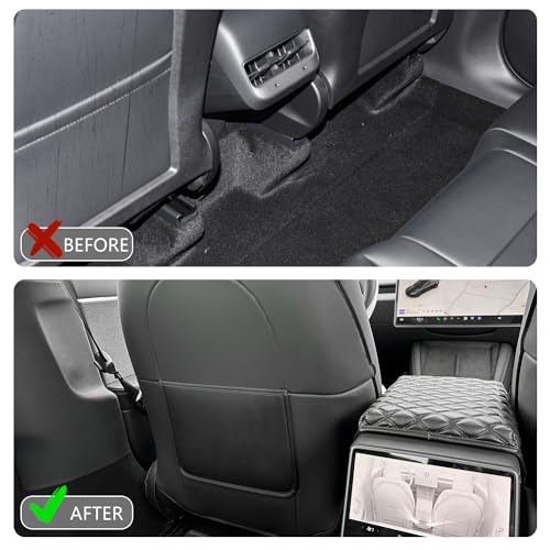 Image of TOPABYTE Seat Back Kick Protector for Tesla Model Y Model 3 Model S Model X | Scratchproof Leather Backseat Mats for Kids & Pets Wear-Resistant Back Seat Cover with Extra Organizer Pocket 2 PCS - Black