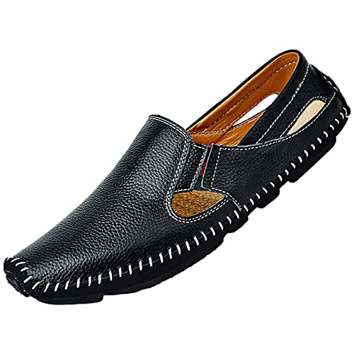rismart Men's Leather Driving Loafers Comfort Slip on Moccasin Walking Shoes