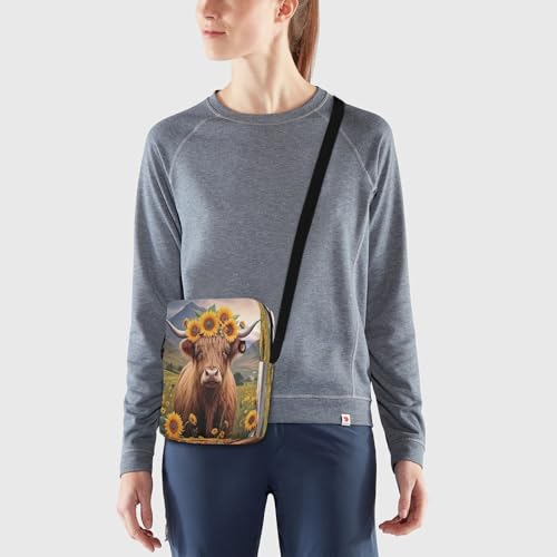 MCHIVER Small Messenger Bag Highland Cow Yellow Crossbody Bag for Men Women Travel Purse Wallet for Cycling Hiking Running2