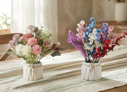 Image of Dekorly Artificial Lavender Plant in White Pot, 18cm - Realistic Faux Flower Arrangement for Home & Office Decor (Set of 1) (2, Combo of Baby Breath and Small Chrysanthemum)