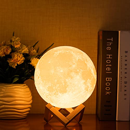 Moon Lamp Balkwan7.1 inches 3D Printing Moon Light uses Dimmable and Touch Control Design,Romantic Funny Birthday Gifts for Women ,Men,Kids,Child and Baby. Rustic Home Decor Rechargeable Night Light