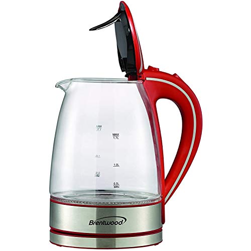 Tetera eléctrica de vidrio templado Brentwood 1.7 L roja miniatura 2