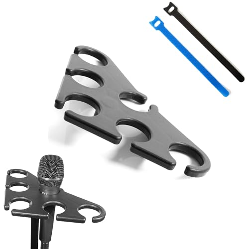 MerleGrape Multi Microphone Holder - Onstage Mic Holder, Wireless Microphone Holder for Mic Stand - Hold Up to 6 Mics - Complete with Cable Tie Wraps
