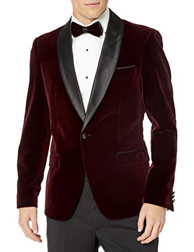 Azaro Uomo Men's Velvet Blazer Jacket Button Dress Casual Black Red Blue Rose, Burgundy, X-Large