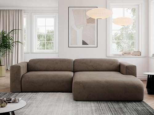 MKS MEBLE Ecksofa, Sofa L-Form, Wohnlandschaft L-Form, Modern Design Couch, Sofagarnitur, Couchgarnitur, Polsterecke - Pasadena -Braun Velvet - rechts Seite – Bild 4
