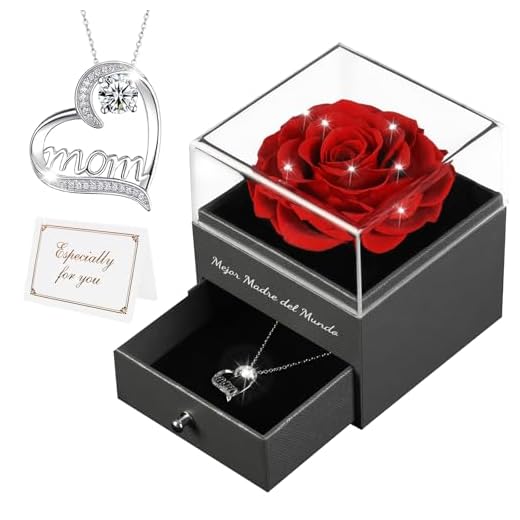 Rosa Eterna Regalos para Mama, Rosa Real Flor Preservada con Collar para Madres Cumpleaños Regalos para el Día de la Madre Regalo para el Día de San Valentín para Mama Abuela Mujer