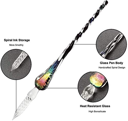 Glasse Quill Pen With Ink Set Antique Handmade Calligraphy Writing Drawing Pen With Pen Holder For Kids Friend Birthday Holiday Christmasgift Set (Rainbow) #TOP4