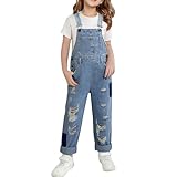 Girls Jeans Overalls Straight Fashion Summer Sleeveless Denim Jumpsuits Teen Kids Cute Wide Leg (Blue-O, 9-10 Years)