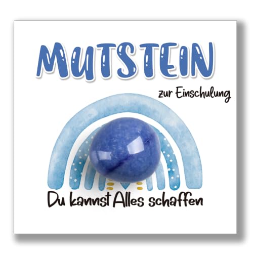 iZoeL Einschulung Geschenk Glückssteine Jungen Schulkind Mutstein 2026 Schultüte Füllung Schulanfang Geschenk Glücksbringer mit Grußkarte Geschenkbox Blau