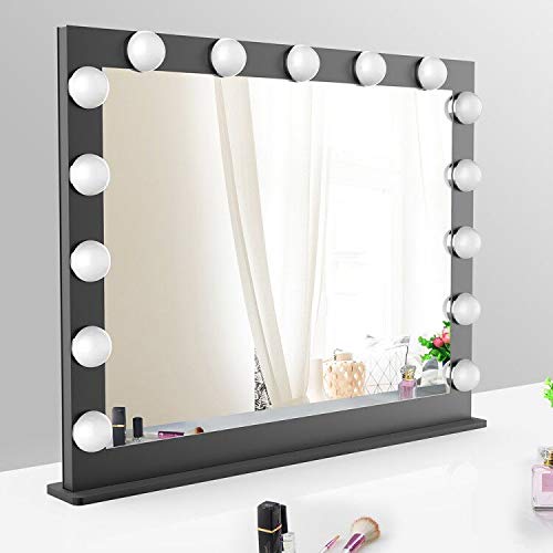 Beautme Black Mirror Vanity Mirror With Lights,Light Up Mirror With 15 Led Bulbs,Bedroom Table Mirror Or Wall Mounted Mirror With 10X Magnification Large Makeup Vanity Mirror (70X55.2Cm) #TOP7