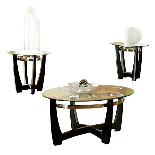 Bowery Hill Contemporary 3 Piece Glass Top Coffee Table Set In Ebony #TOP21