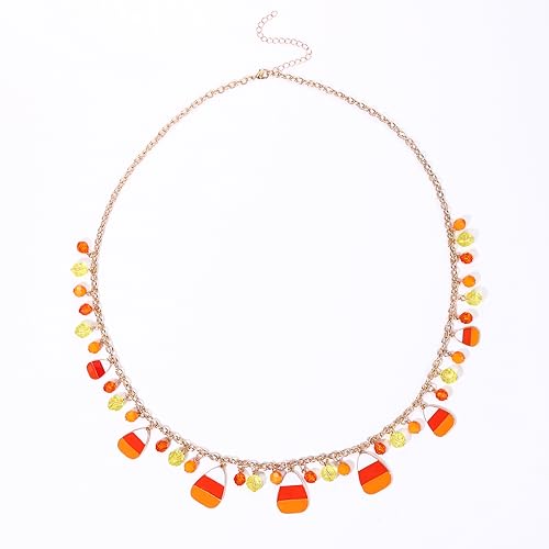 boderier Halloween Candy Corn Necklace Long Cute Candy Corn Beaded Charm Candy Corn Pendant Halloween Holiday Festive Jewelry Necklace (Candy Corn)2
