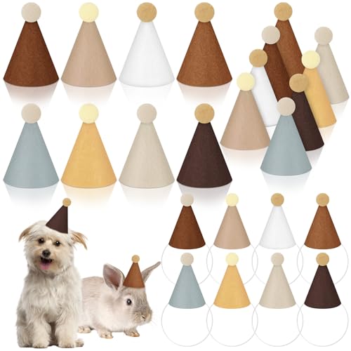24 Pcs Mini Party Hat for Stuffed Animals DIY Birthday Brown Party Hat for Doll Pet Dog Cat Rabbit Puppies Costume Boho Decor
