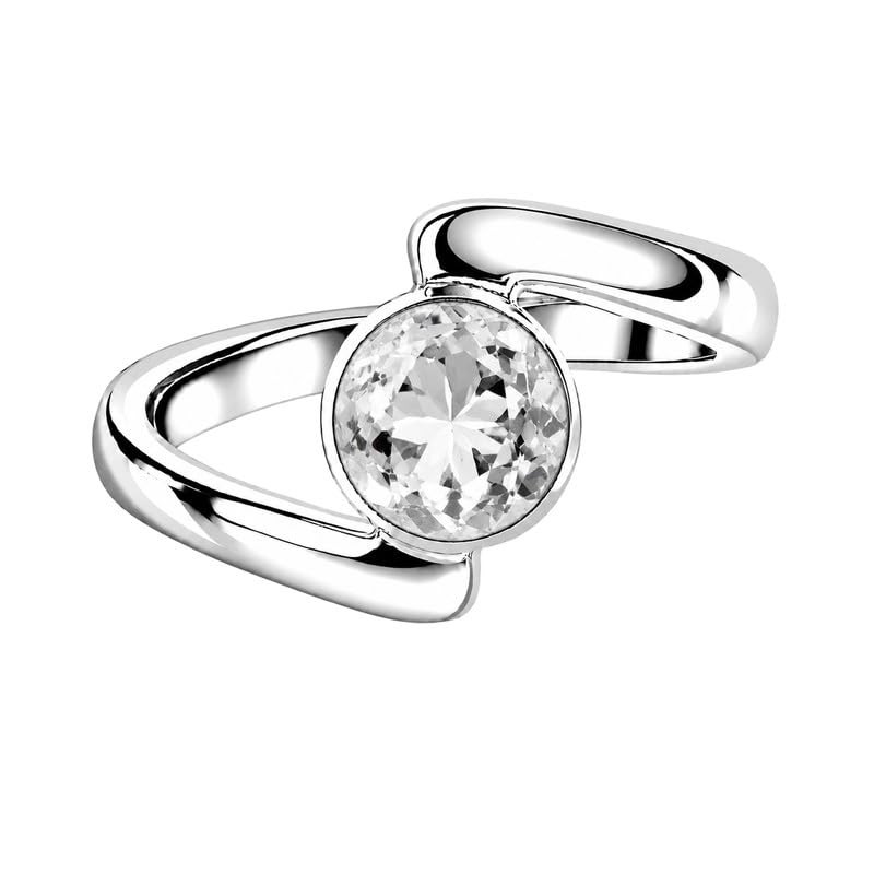 Meadows Sterling Silber Runder Edelstein-Bypass-Ring für Damen, minimalistischer, moderner Statement-Schmuck, handgefertigt R-25A