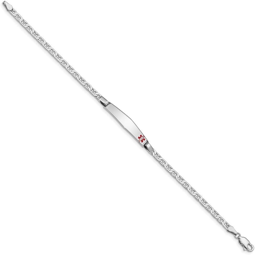 Polished Engravable Personalized Custom 925 Sterling Silver Medical ID Anchor Link Bracelet For Men or Women Length 8 inches Width 3 mm With Lobster Claw Clasp