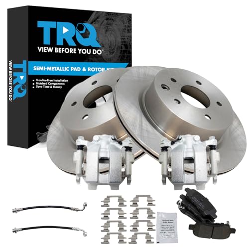 Image of TRQ Rear Brake Pad and Rotor Set Semi Metallic Calipers Compatible with 2011-2012 Infiniti G25 G37 2015 Q40 2010-2015 Nissan 370Z