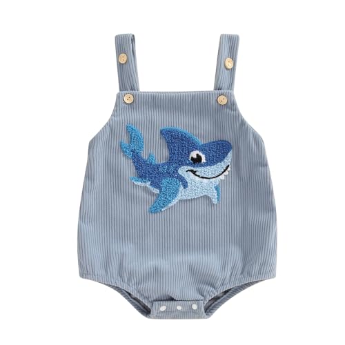 Image of GOOCHEER Infant Summer Outfit Newborn Baby Boy Sleeveless Dinosaur Embroidery Bodysuit Romper Overall One Piece Clothes