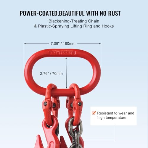 VEVOR Chain Sling, 3/8 inch x 6 ft Lifting Chains with Hooks, G80 Engine Chain Hoist Lifts, 11000 lbs/5 Ton Lifting Sling Chains for Engine Hoist, Engine Lift Chain with 2 Leg Grab Hooks and Adjusters by VEVOR - Image 6