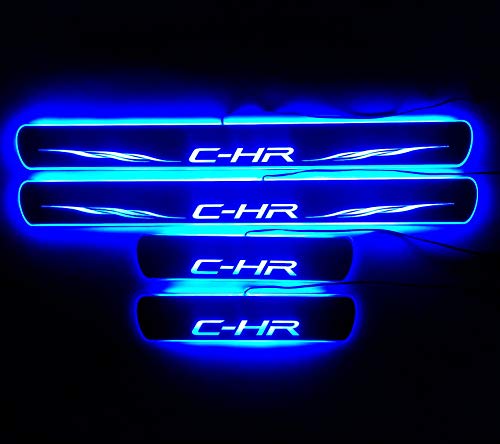 IDHIA トヨタ C−HR LED スカッフプレート キッキングプレート サイドステップ ガーニッシュ 黒鏡面 (ブルーLED)