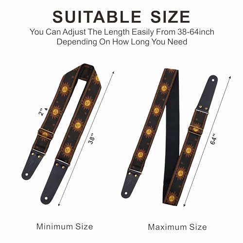 image for Nefelibata Guitar Strap, Sun Embroidered Cotton Guitar Strap with Head