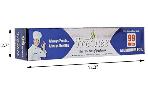 Image of Freshee 99m Aluminium Silver Kitchen Foil Roll Paper Pack 2|11 Micron Thick|Food wrap|Disposable Food Parcel|Fresh Food|Food Grade