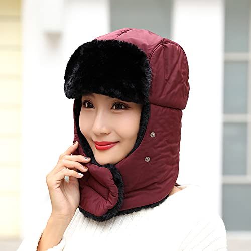 Gorro de Aviador Caliente Gorro cálido a Prueba de Viento Piel Invierno for Hombres y Mujeres, Gorro Lei Feng, con Solapa for Las Orejas sintética, Negro for Esquiar frío, antinieve