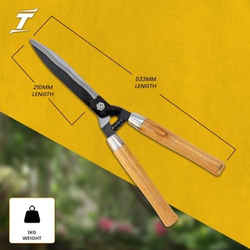 Image of TOMAHAWK 21 inch Hedge Shears - For Trimming Plants, Trees & Hedges | High-Carbon Steel Blades With Teflon Coating | Wooden Handle, Large Scissors for Shaping & Pruning