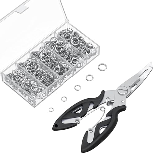 Image of Pawfly 250 Pcs Split Rings and Split Ring Pliers Kit for Fishing | 5 Sizes Fishing Split Rings & Fishing Pliers, Fishing Lure Connectors, Stainless Steel Split Rings for Saltwater & Freshwater