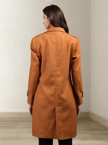 Image of CHKOKKO Women Classic Long Winter Coat Double Breasted | Knee Length Design with a Sophisticated Spread Collar and Convenient Front Pockets for All Occasions