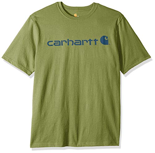Carhartt Men's Signature Logo Short Sleeve Midweight Jersey T-Shirt K195, 371-Oil Green Heather
