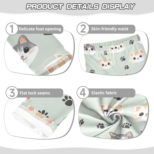 Cute Cat Girls' Leggings Toddler Doodles Cat Paws Kids Yoga Pants Dance Active Tights 4T3