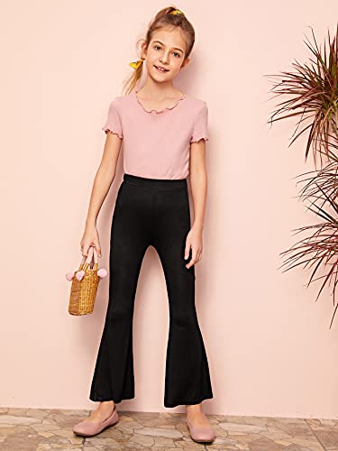 Soly Hux Girl's Casual Elastic High Waisted Flare Leg Pants Trousers Black Pure 11-12Y #TOP4