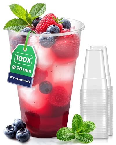 Inoverse 100 Stück Plastikbecher 0 4 L Trinkbecher Transparent Ausschankbecher Partybecher Kunststoff Plastik Becher Partygeschirr Bierbecher Wasserbecher