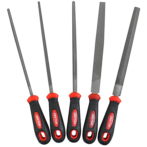 Dekton 5 Piece Engineers File Set - Complete filing set with 5 sized and shaped blades| Double cut for easier filing| Anti-slip soft grip handles| High Carbon Steel for Precision Metalworking, Shaping