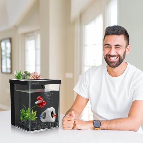 Betta Fish Tank,Aquarium kit 1.5 Gallon Fish Tank,with Filter LED Light, Water Pump, Decorate Water Plants and Sand, Aquarium Starter Kits, Fish Bowl - Image 6