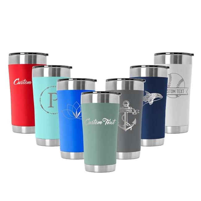 20 oz Vacuum Insulated Tumbler w/Lid and Laser Engraved Customization Options - Stainless Steel, Double-Walled Travel Mug (Black)