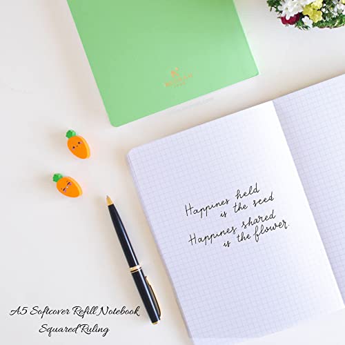 Image of NEORAH - A5 Checked Notebook (Square Ruling) SOFT COVER | Organiser REFILL | 110 GSM | 160 pages (Size 21 cm x 14.8 cm) Planner Journaling Writing Note Taking Diary, Travellers Journal- Light Green
