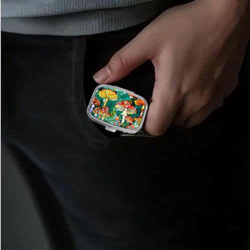 Image of Pill Box-2 Compartment Small Pill Case Portable for Pocket & Purse Single Pill Carrier Pill Container to Hold Vitamins Medication Fish Oil and Supplements BPA-Free(Forest Mushroom)